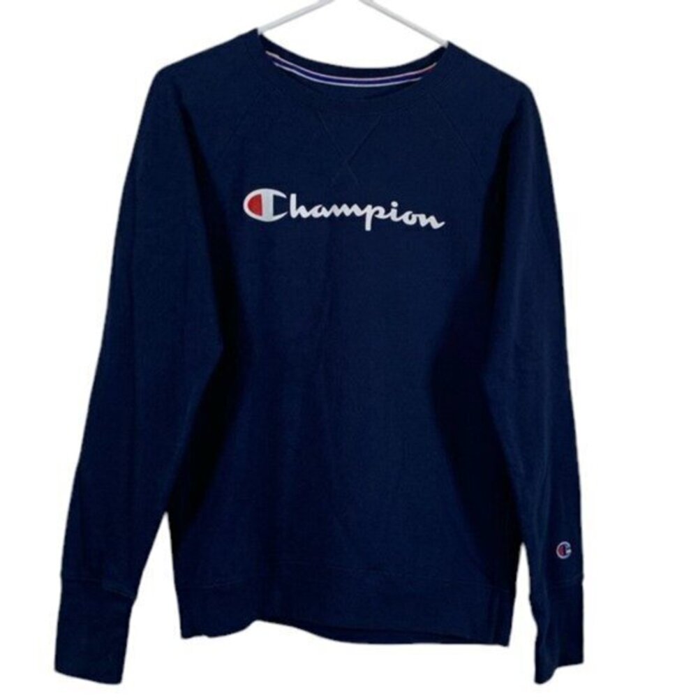 Champion Sweatshirt Navy Blue Signature Pullover Sweater Crewneck Size Med EUC